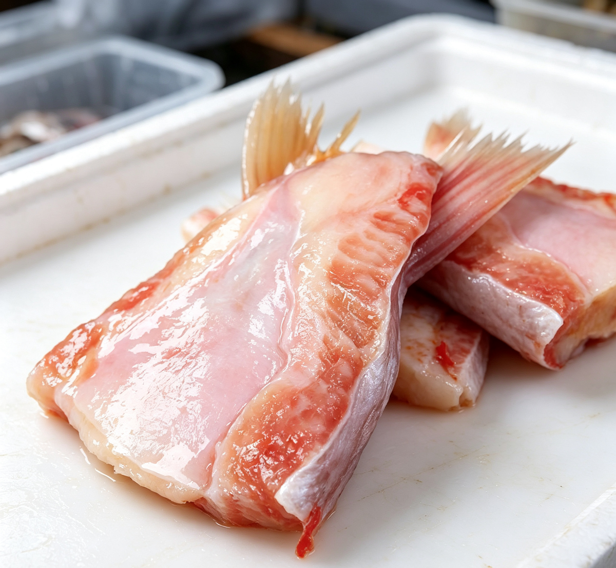 Red snapper fillets arranged on a clean cutting board
